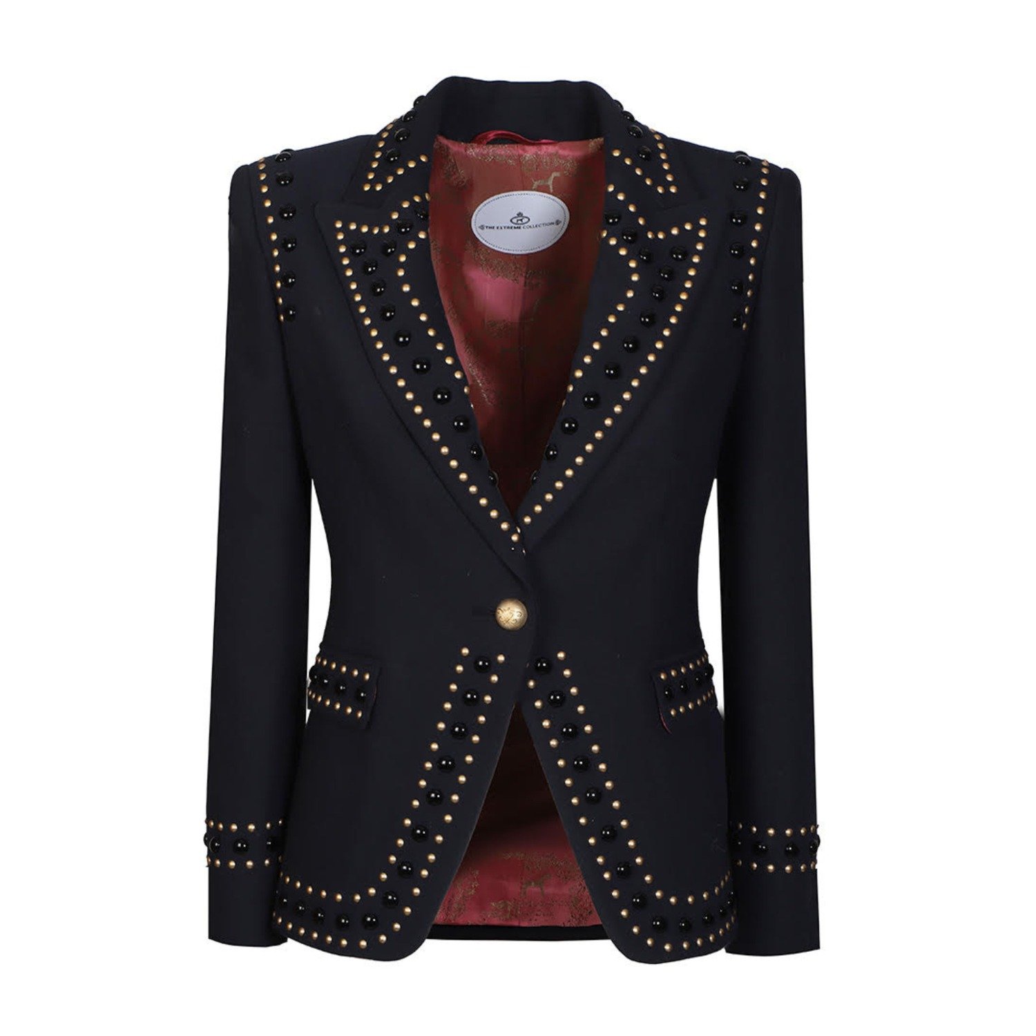 The Extreme Collection Studded Fitted Blazer in Navy Crepe