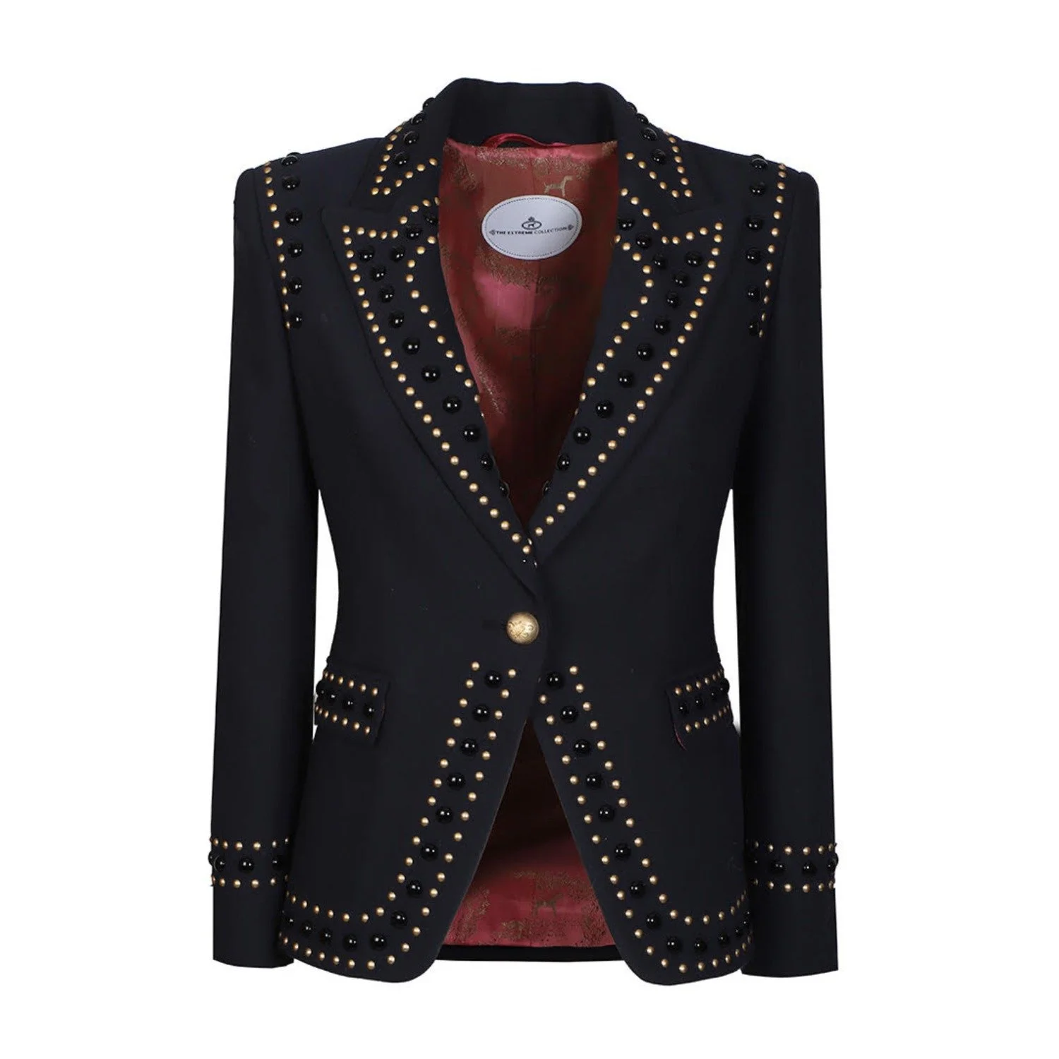 The Extreme Collection Studded Fitted Blazer in Navy Crepe.jpg