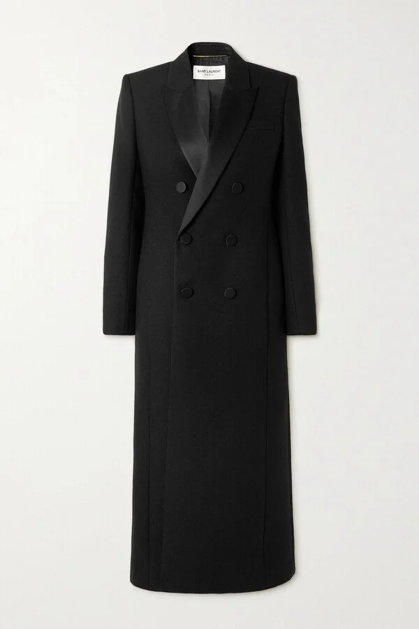 Saint Laurent Double-breasted Silk-trimmed Wool Coat