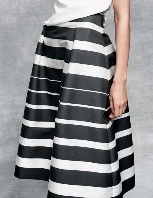 Natan Black and White Striped Skirt