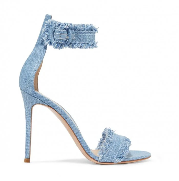 Gianvito Rossi Lola Sandals in Blue Frayed Denim