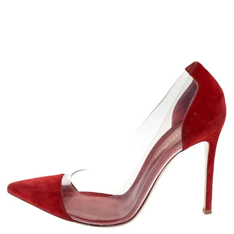 Gianvito Rossi Plexi Pumps in Red Suede