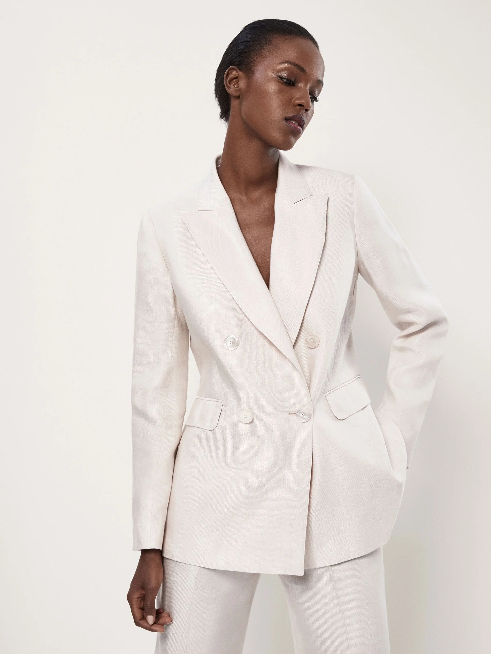 Massimo Dutti Slim Fit Shiny Linen Suit Blazer
