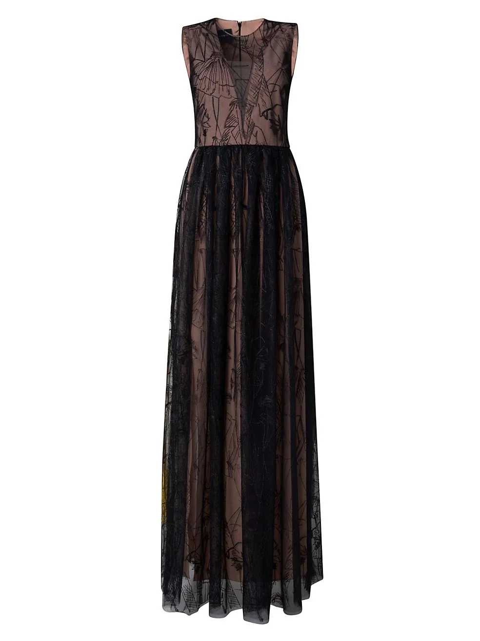 Akris Belted Embroidered-Tulle Gown