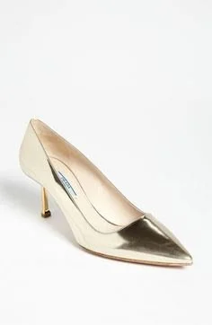 Prada Metallic Mid Heel Pumps in Gold Leather
