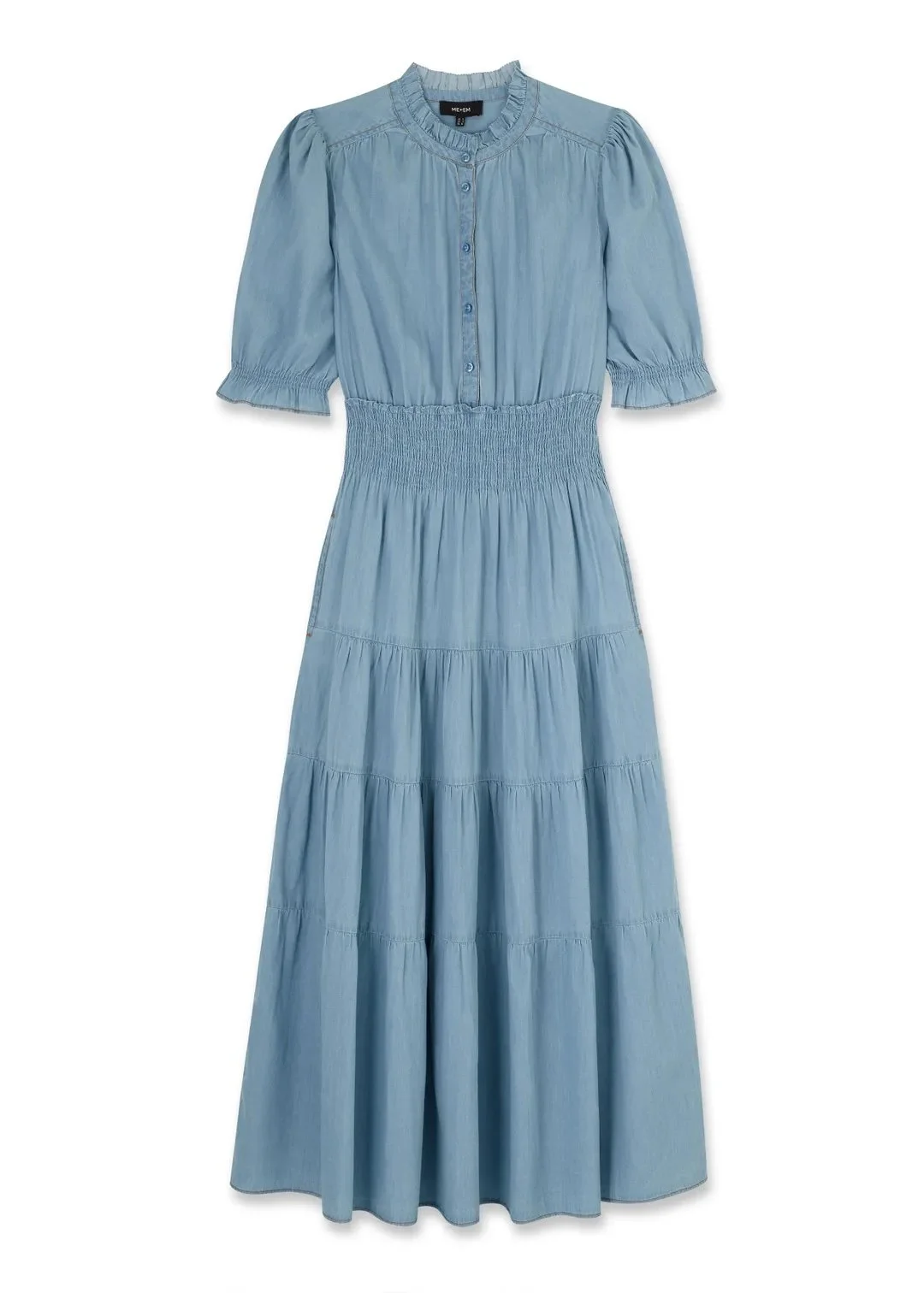 ME and EM Shirred Waist Maxi Dress in Chambray