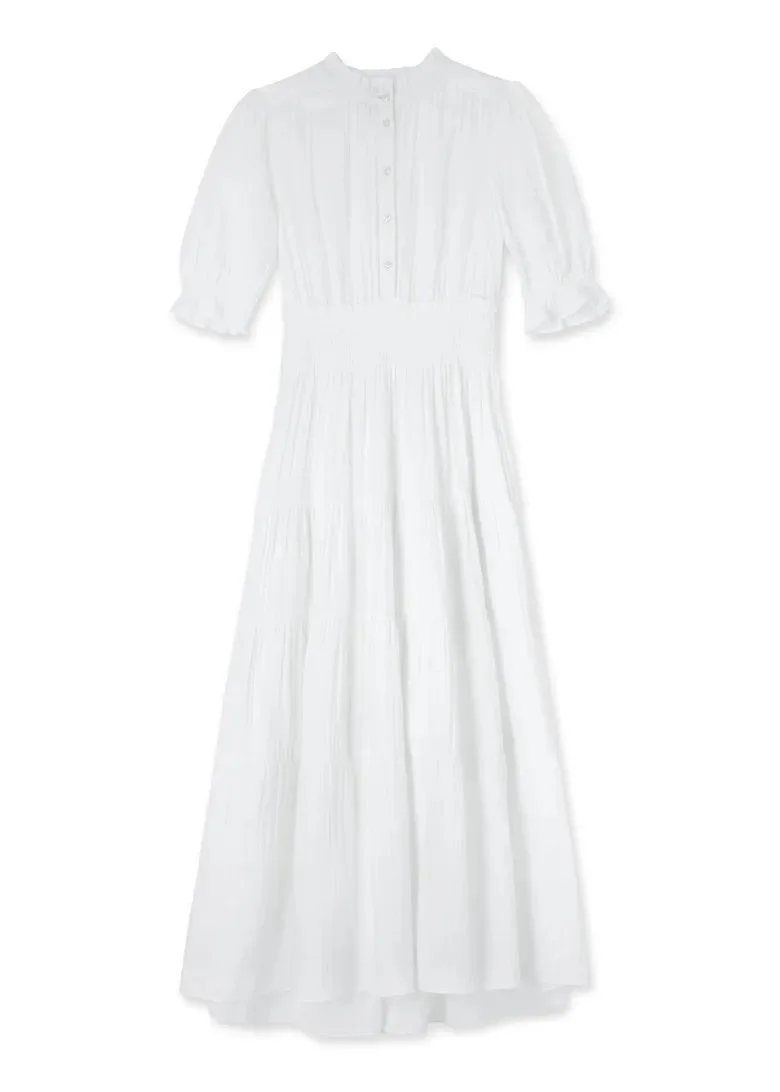 ME and EM Shirred Waist Maxi Dress in Soft White Cheesecloth
