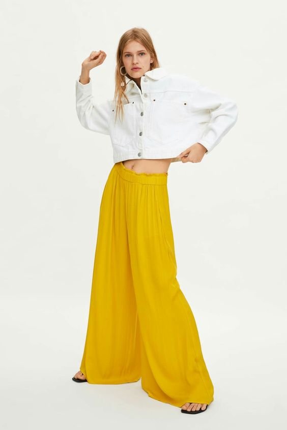 EMBROIDERED JACQUARD TROUSERS  Light yellow  ZARA India