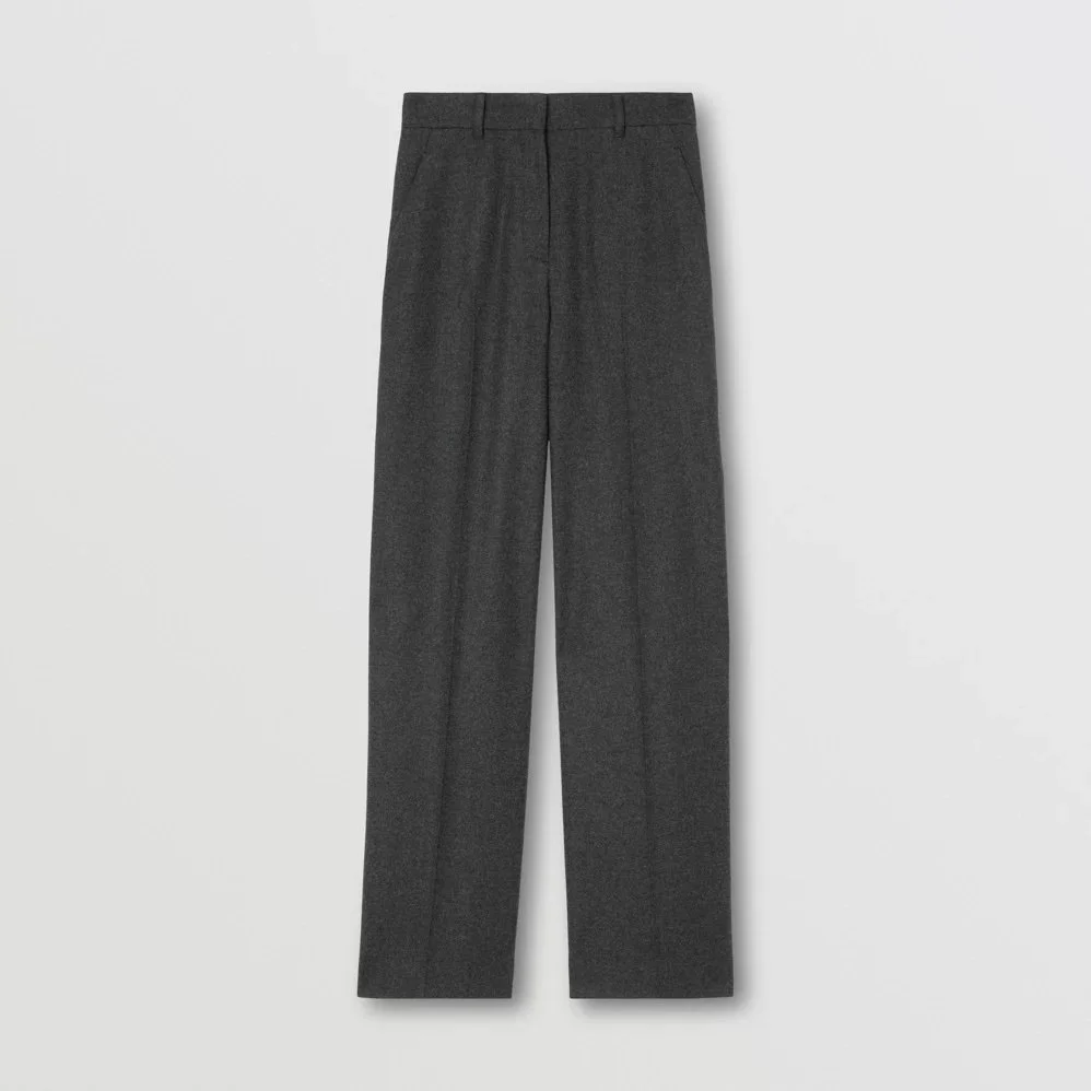 Burberry Wool Wide-Leg Trousers in Green
