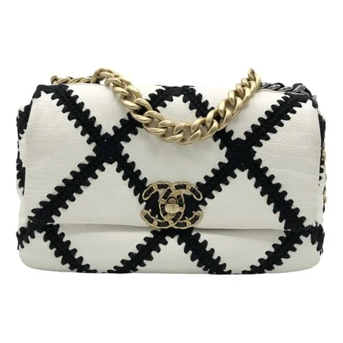 Chanel 19 Flap Bag in White/Black Stitch