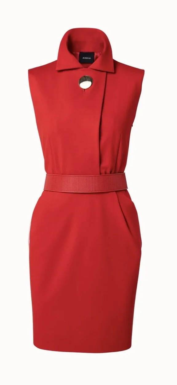 Akris Belted Notch Collar Structured Jersey Dress in Navy