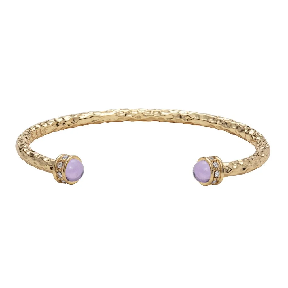 Halcyon Days Hammered Torque Bangle in Gold & Amethyst