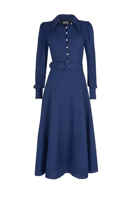 Beulah London Ahana Long-Sleeve Dress in Navy