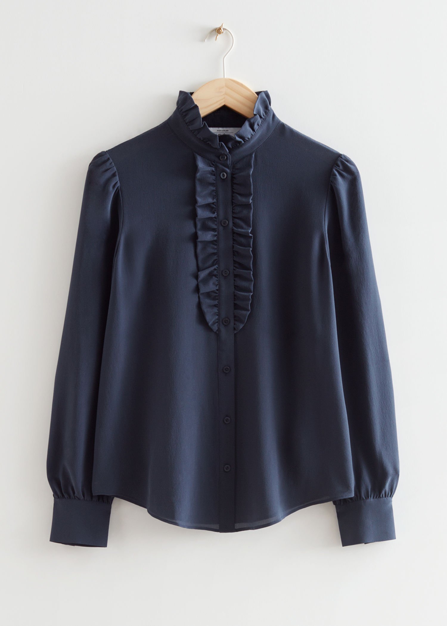 & Other Stories Frilled Silk Blouse in Navy.jpg