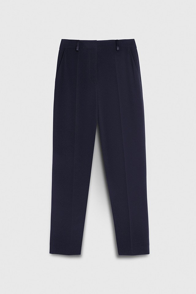 The Fold Clever Crepe Slim-Leg Elasticated Trousers in Navy.jpg