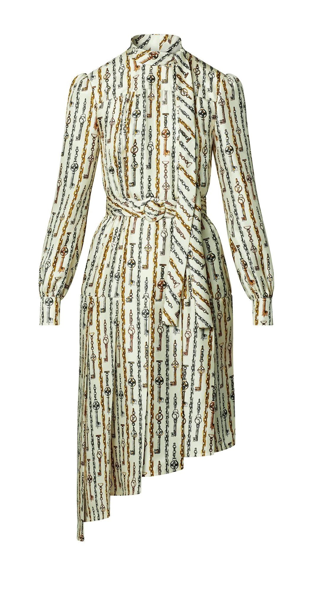 Louis Vuitton Chain Print Asymmetrical Long-Sleeved Dress.jpg