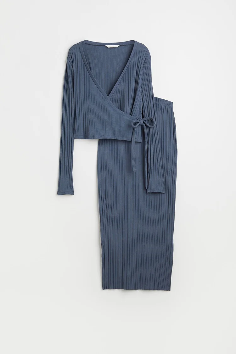 H&M MAMA Ribbed Midi Skirt in Pigeon Blue  UFO No More