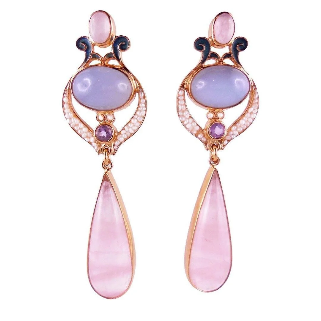 Percossi Papi Rose Quartz and Amethyst Pendant Earrings