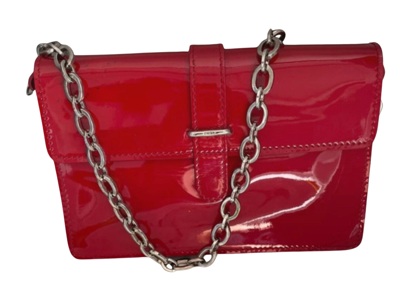 Furla Flap Clutch in Red Patent Leather