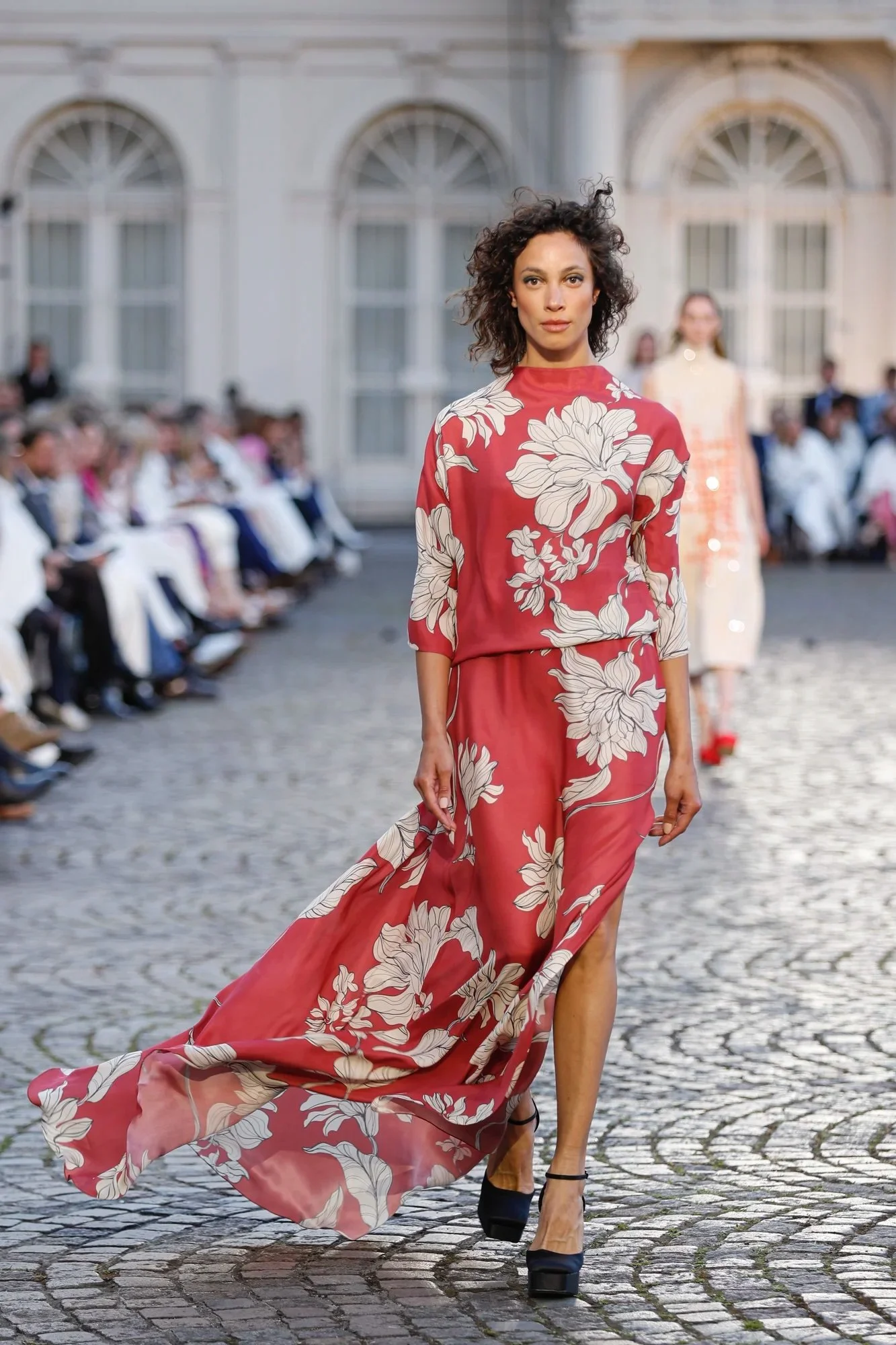 Natan Couture Long Sleeve Printed Gown
