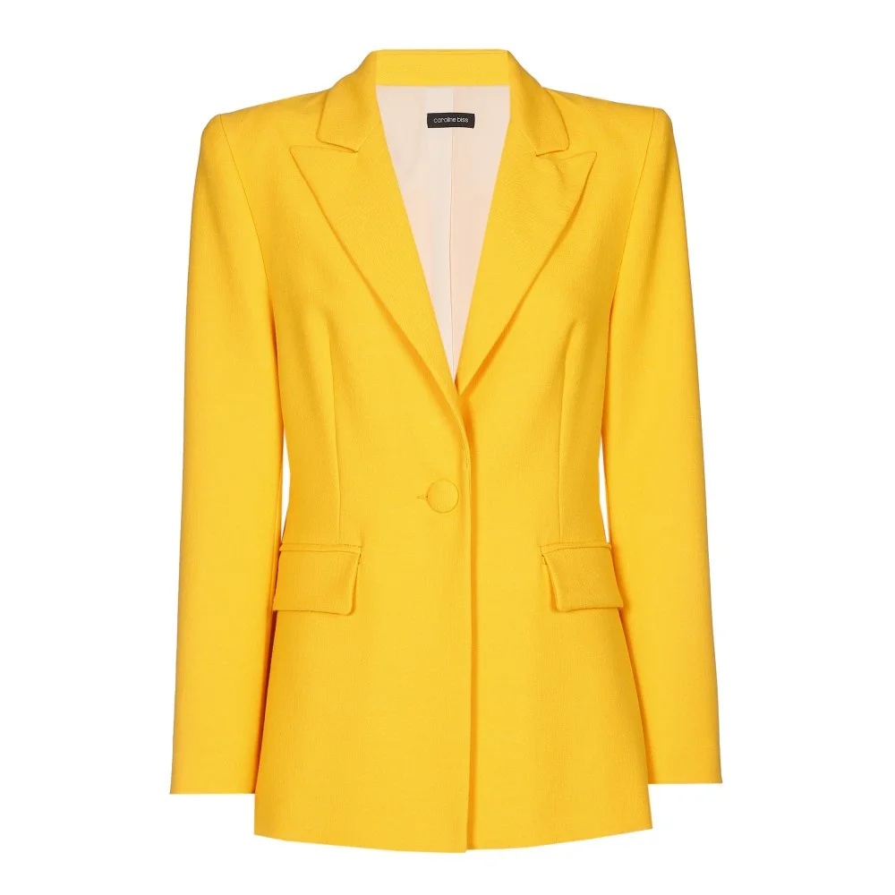 Caroline Biss Fitted Long Blazer in Sun