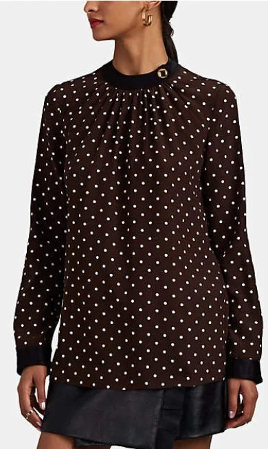 Prada Polka Dot Silk Blouse in Brown