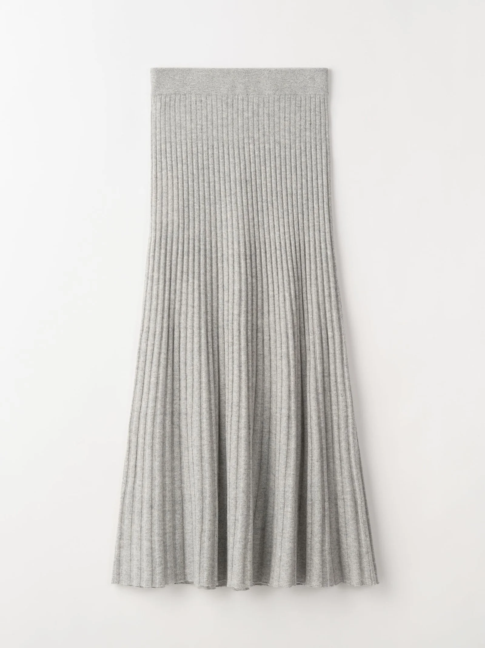 Soft Goat Ribbed Midi Skirt in Light Grey