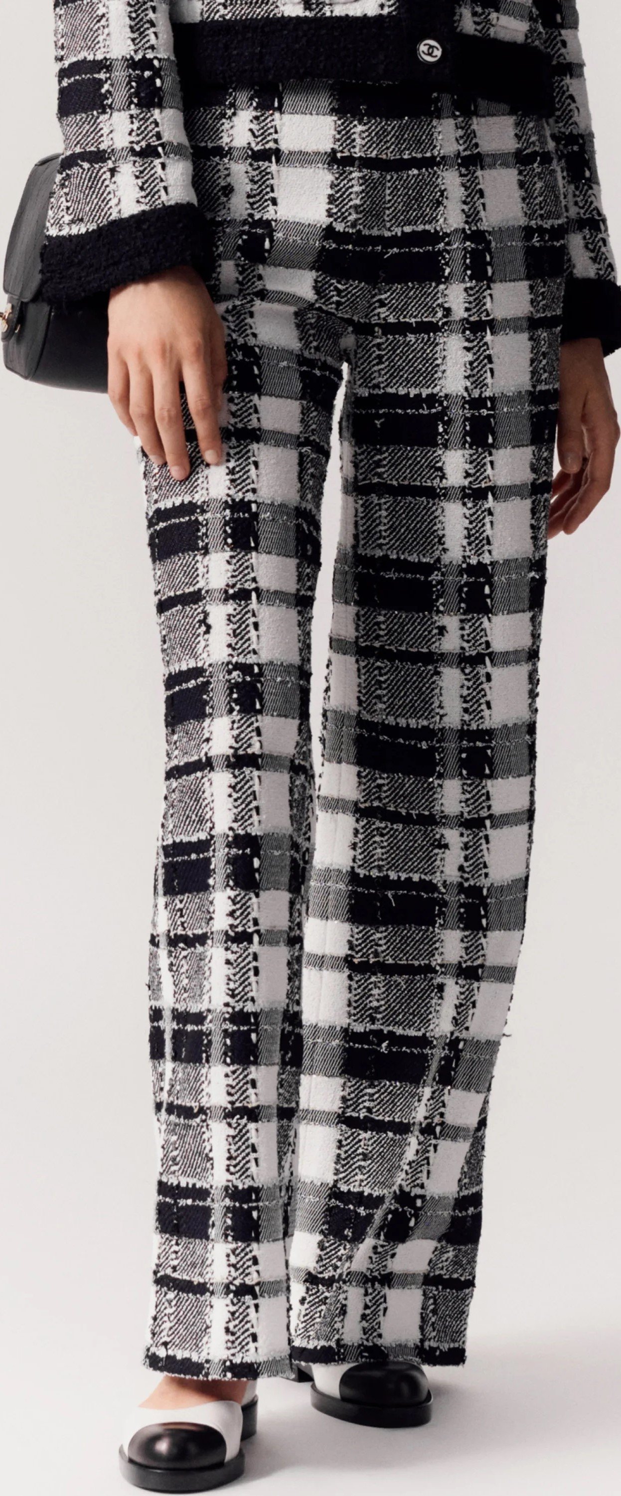 Chanel Tweed Check Trousers in Black, White, Gold & Silver — UFO