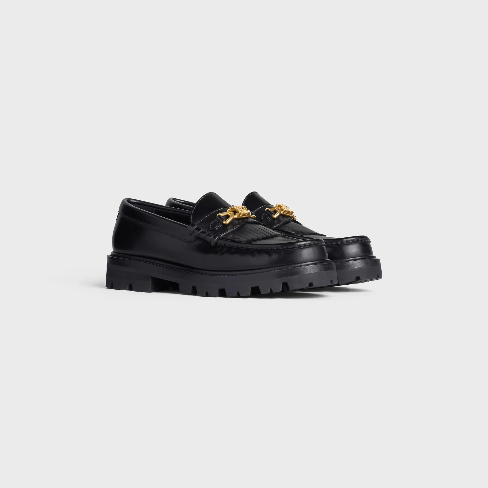 Celine Margaret Loafer with Triomphe Chain in Black Polished Bull