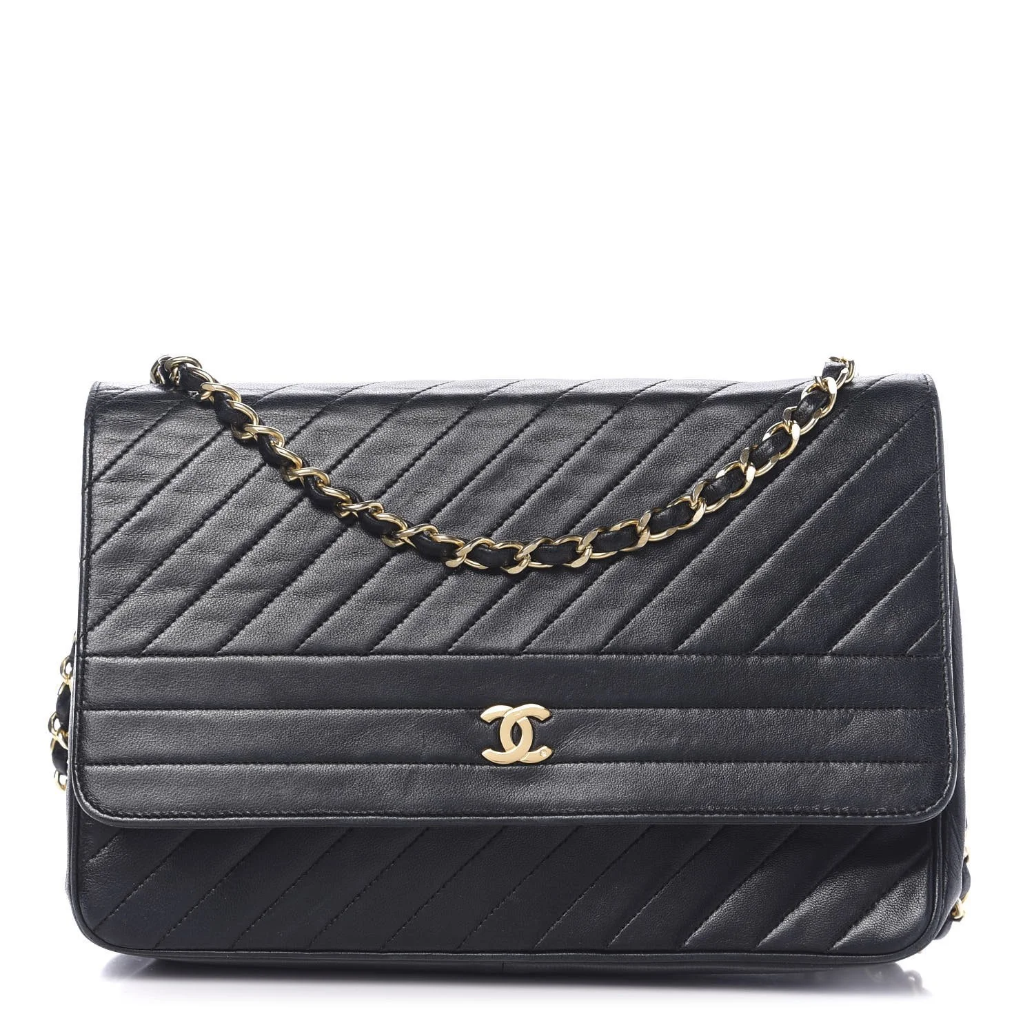 Chanel Lambskin Diagonal Quilted Flap Bag
