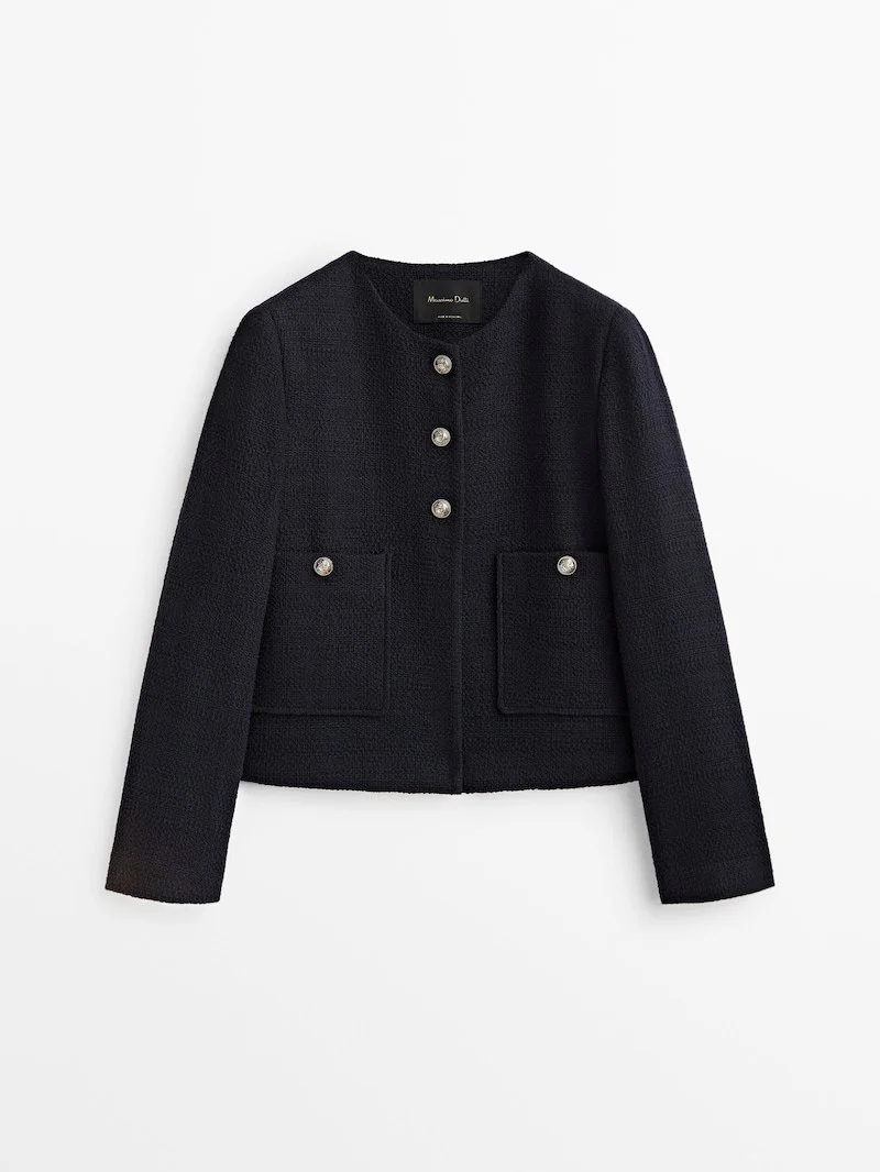 Massimo Dutti Cropped Jacket with Contrast Buttons