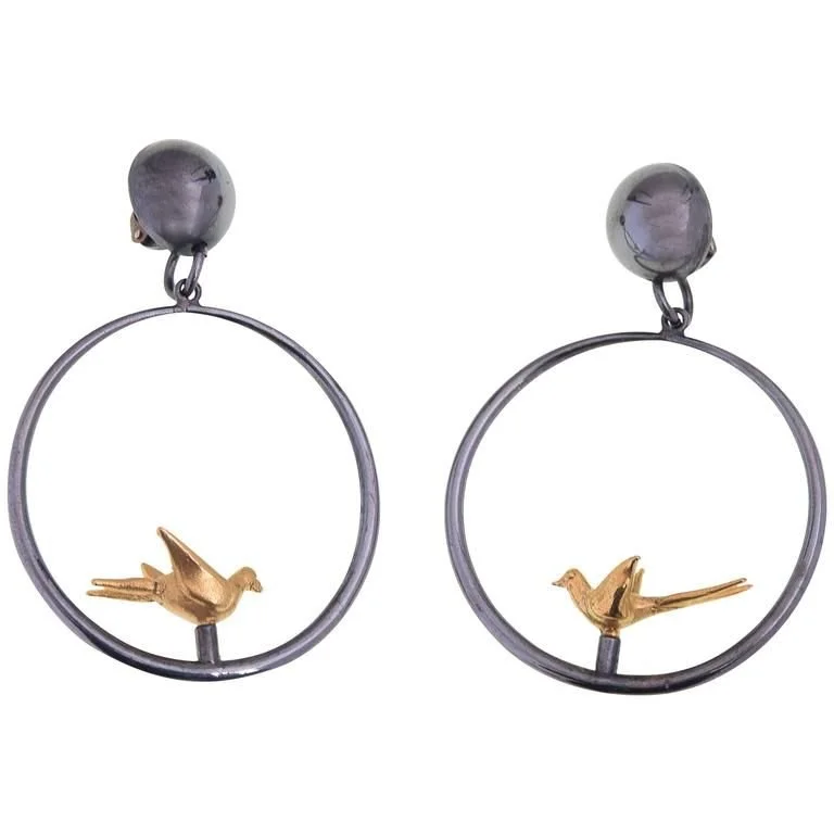 Line Vautrin Couple of Turtledoves Bronze Earrings