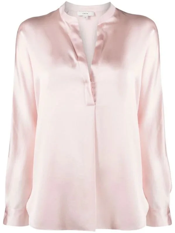Vince Band Collar Silk Blouse