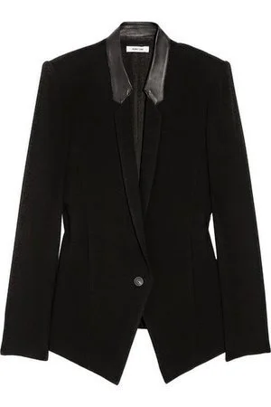 Helmut Lang Leather-trimmed Wool-blend Crepe Blazer