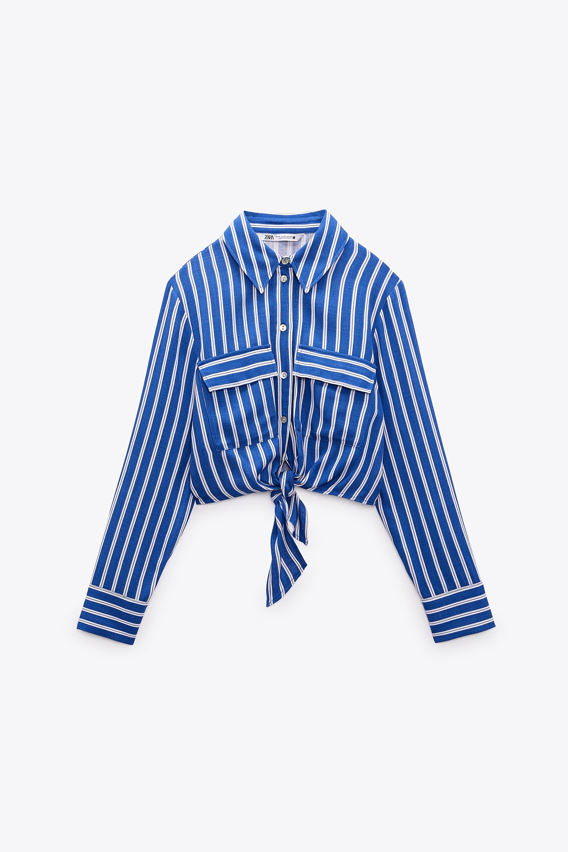 Zara Cropped Shirt with Knot in Blue White.jpg