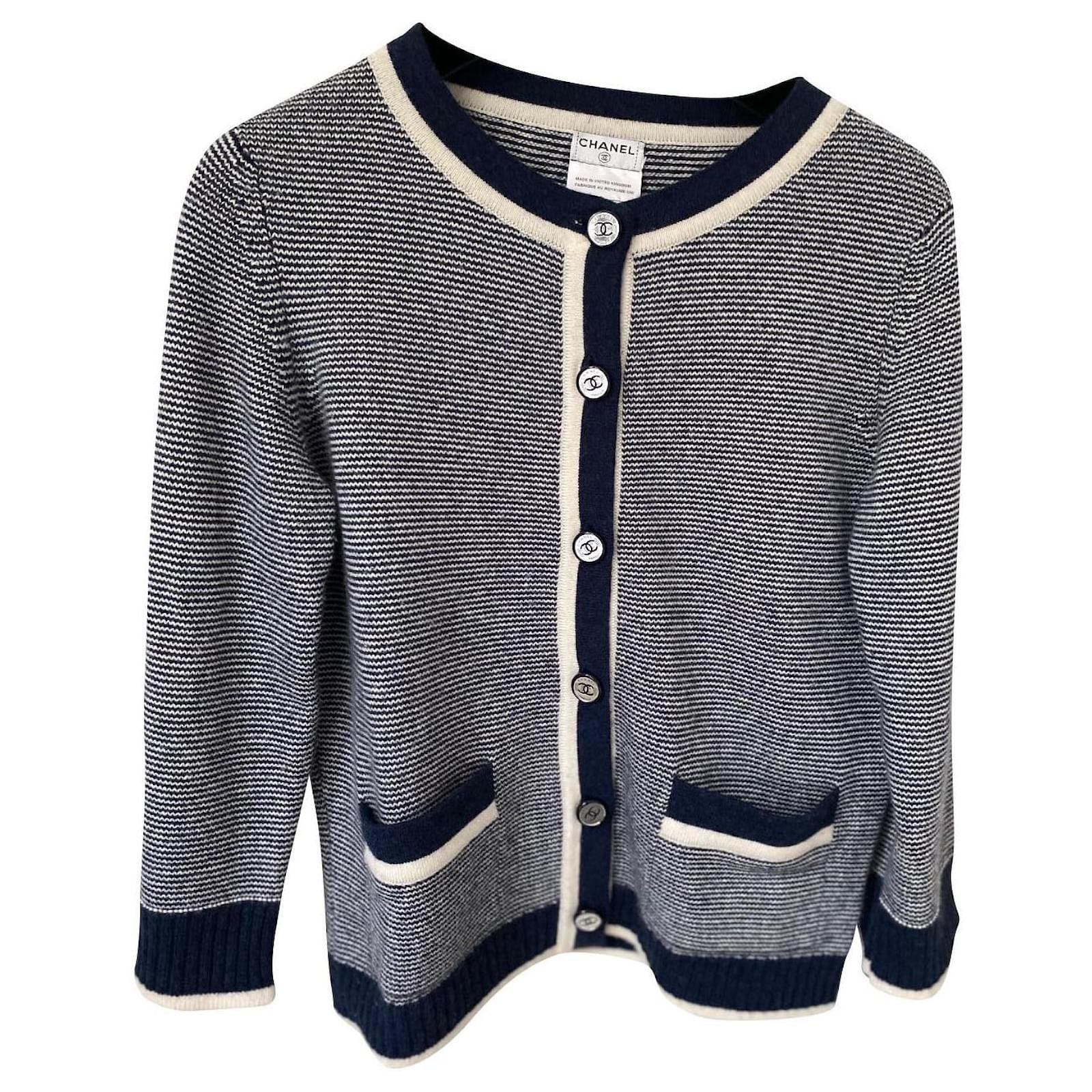 Chanel Striped Cashmere Cardigan with Contrast Trim — UFO No More