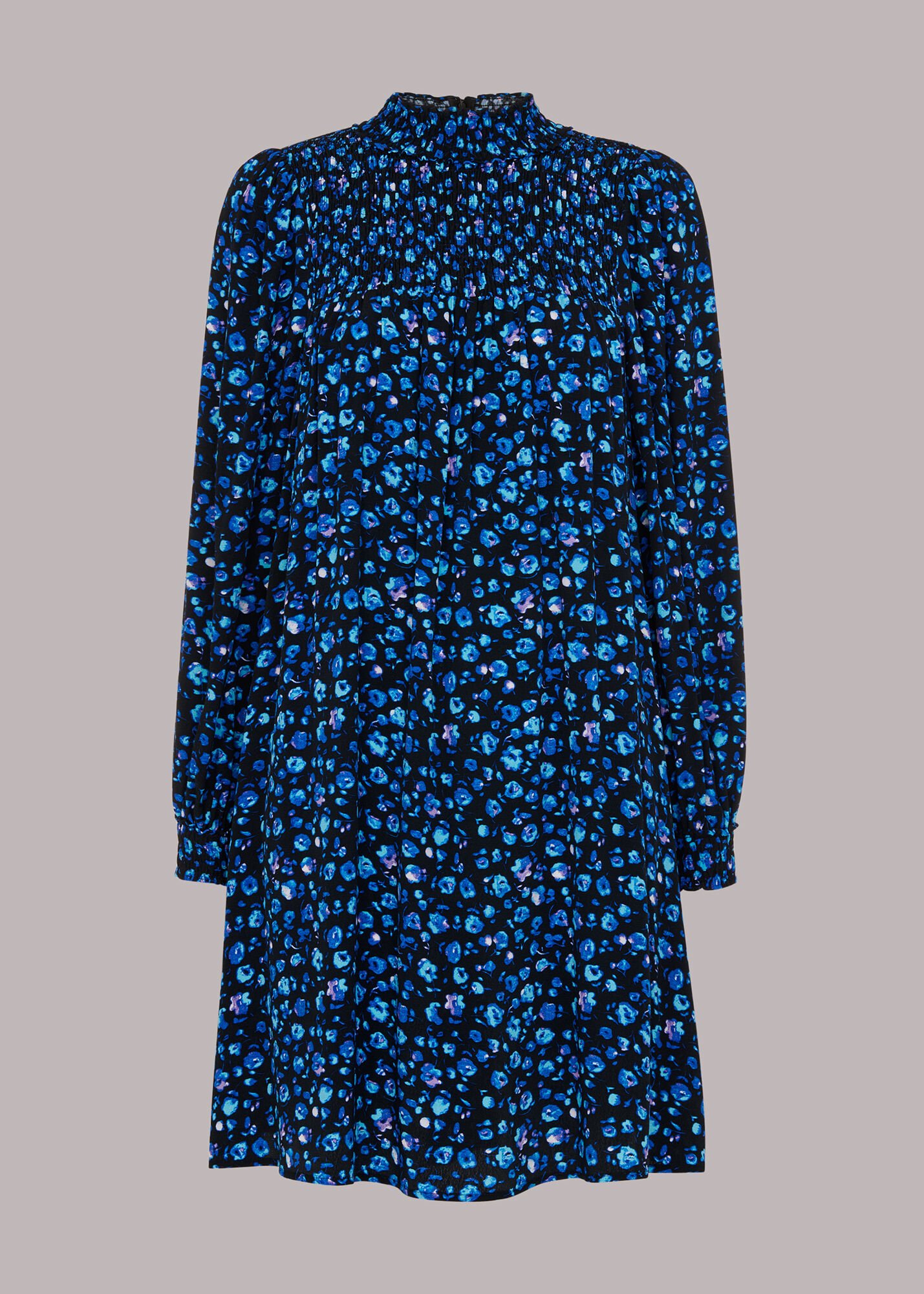Whistles Blurred Floral Trapeze Dress in Blue.jpg