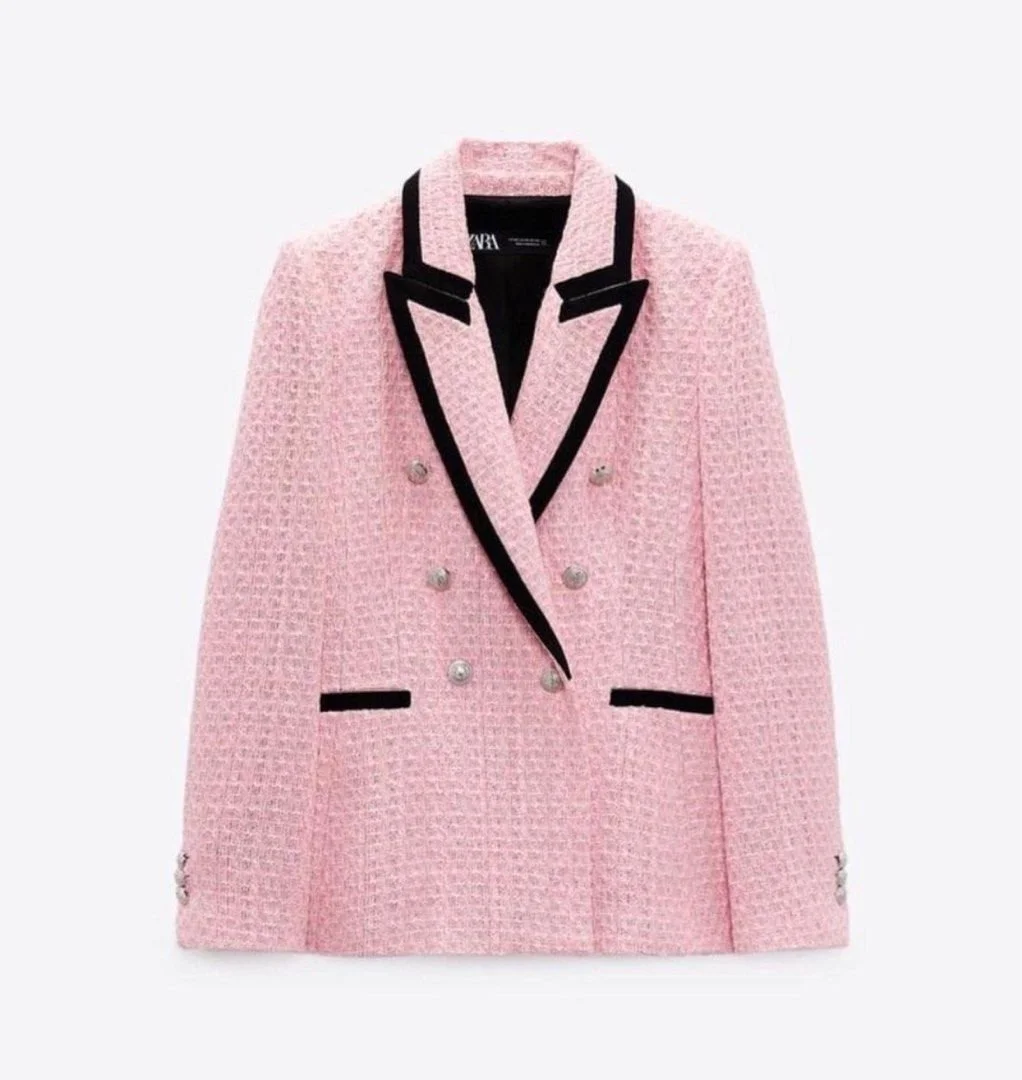 Zara Textured Blazer with Contrast Piping