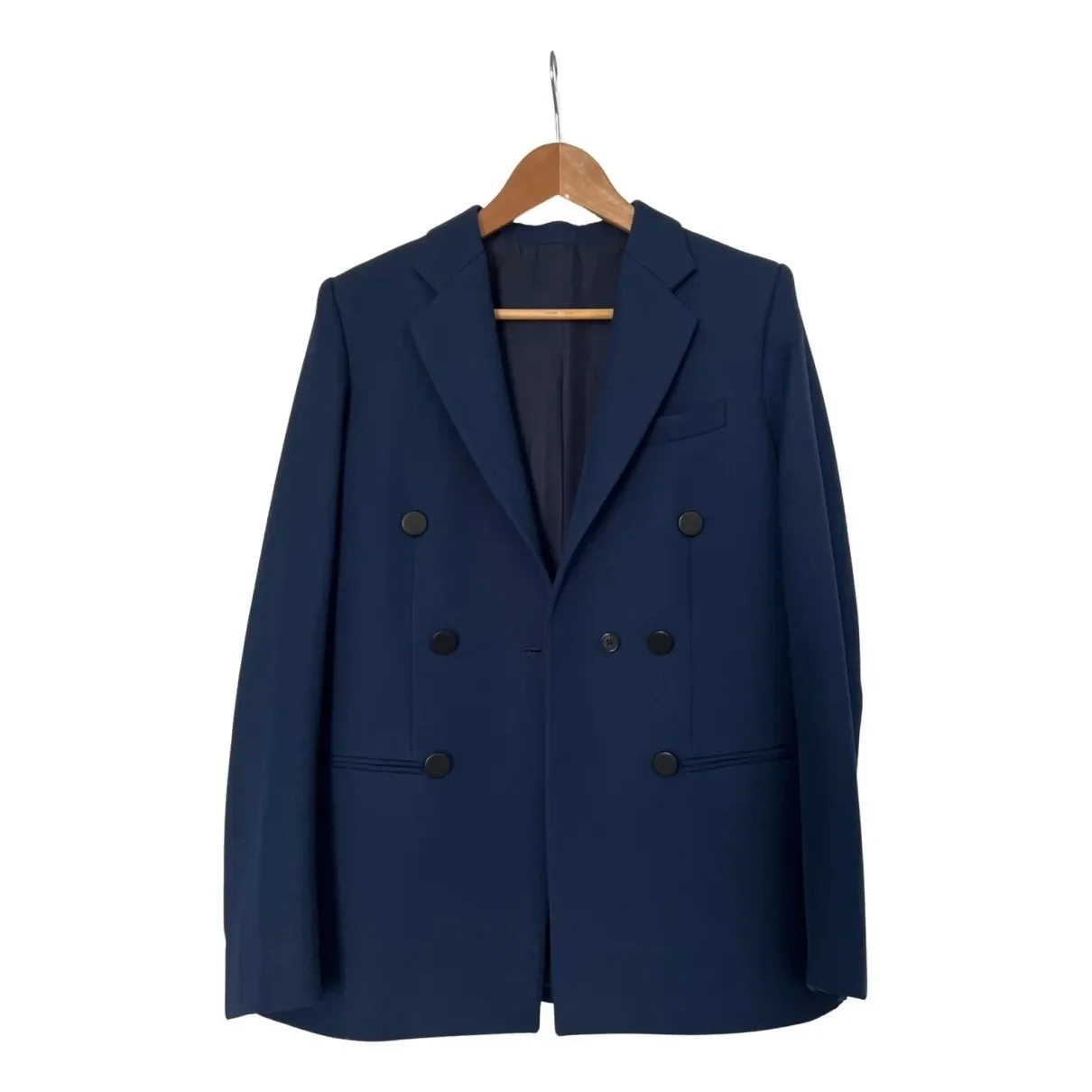 Céline Double-Breasted Linen Blazer in Navy