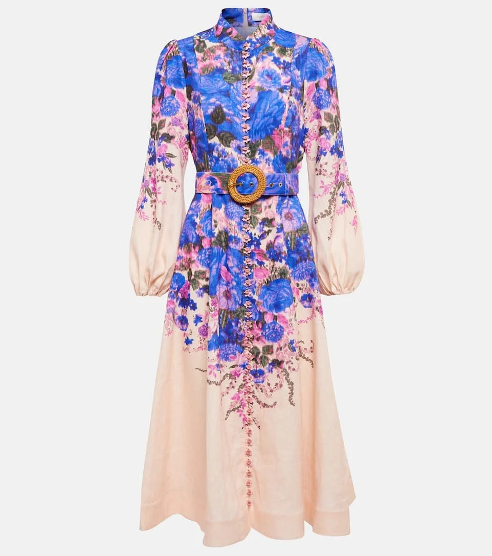 Zimmermann High Tide Buttoned Midi Dress in Purple Ikat Floral