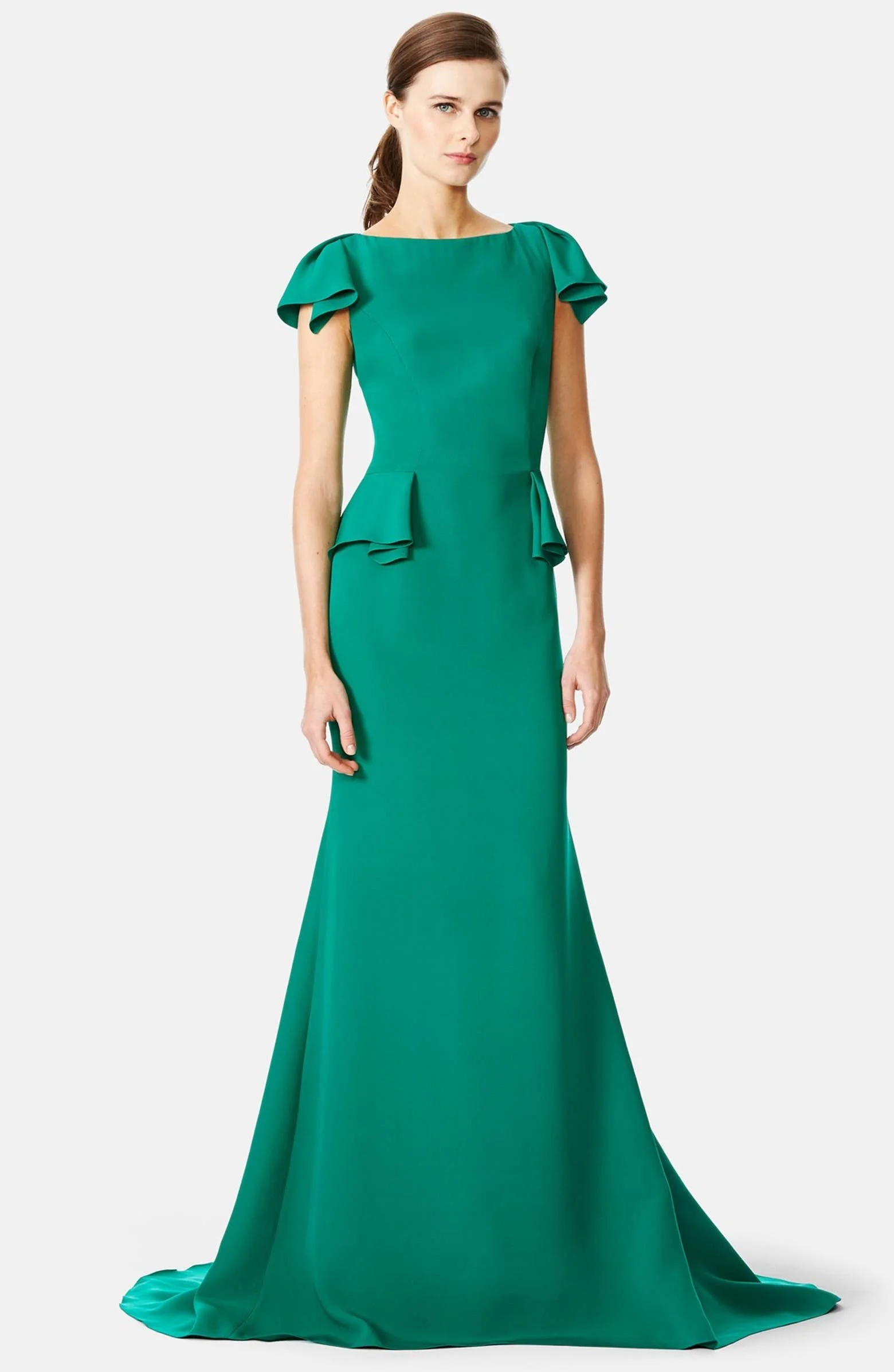 Carolina Herrera Ruffled Cap Sleeve Georgette Gown in Red