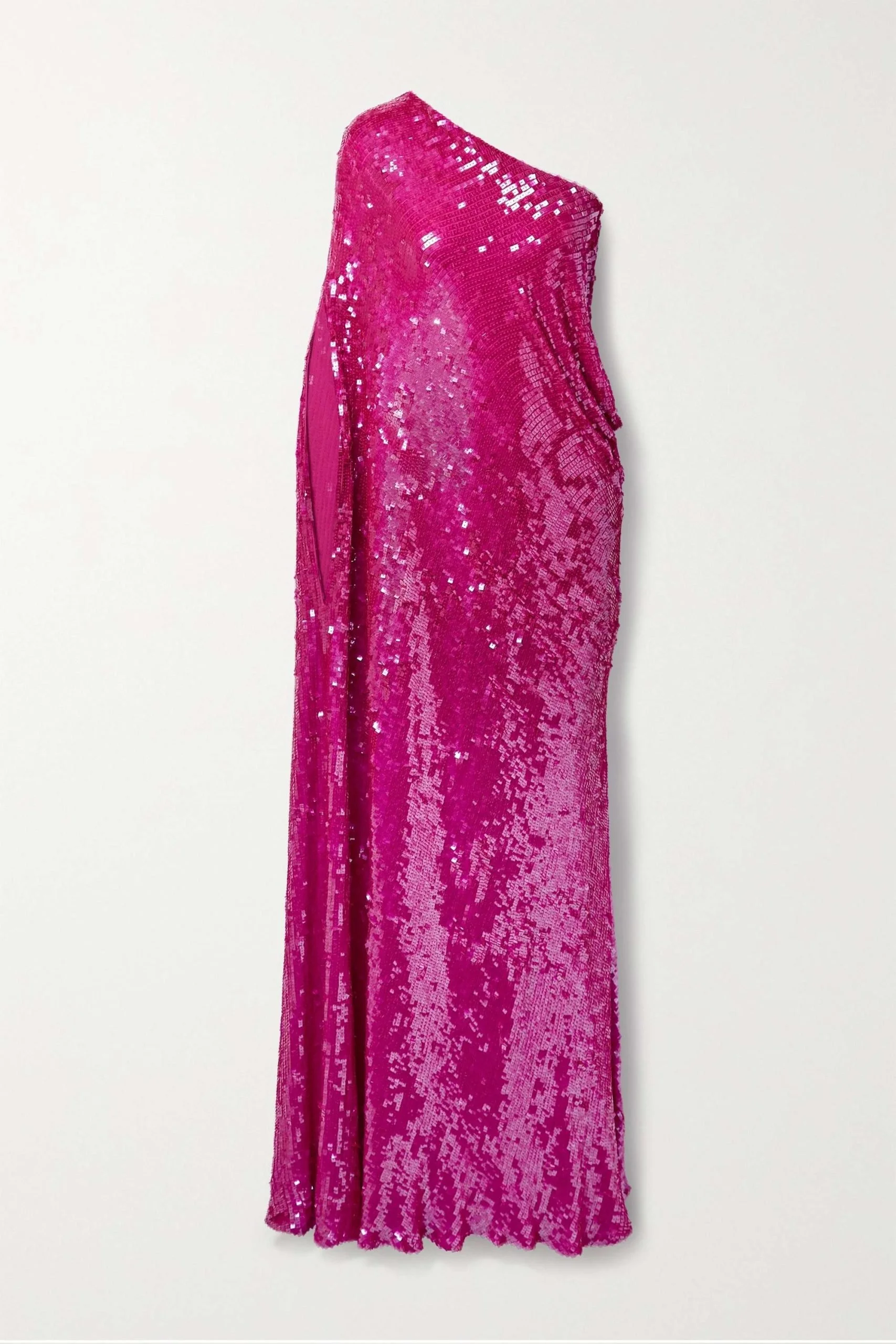 Ashish One-Shoulder Sequined Georgette Gown in Magneta