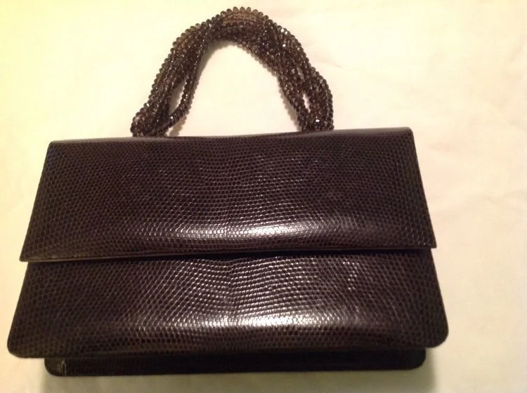 Darby Scott Necklace Handbag in Black Lizard with Garnet Handle