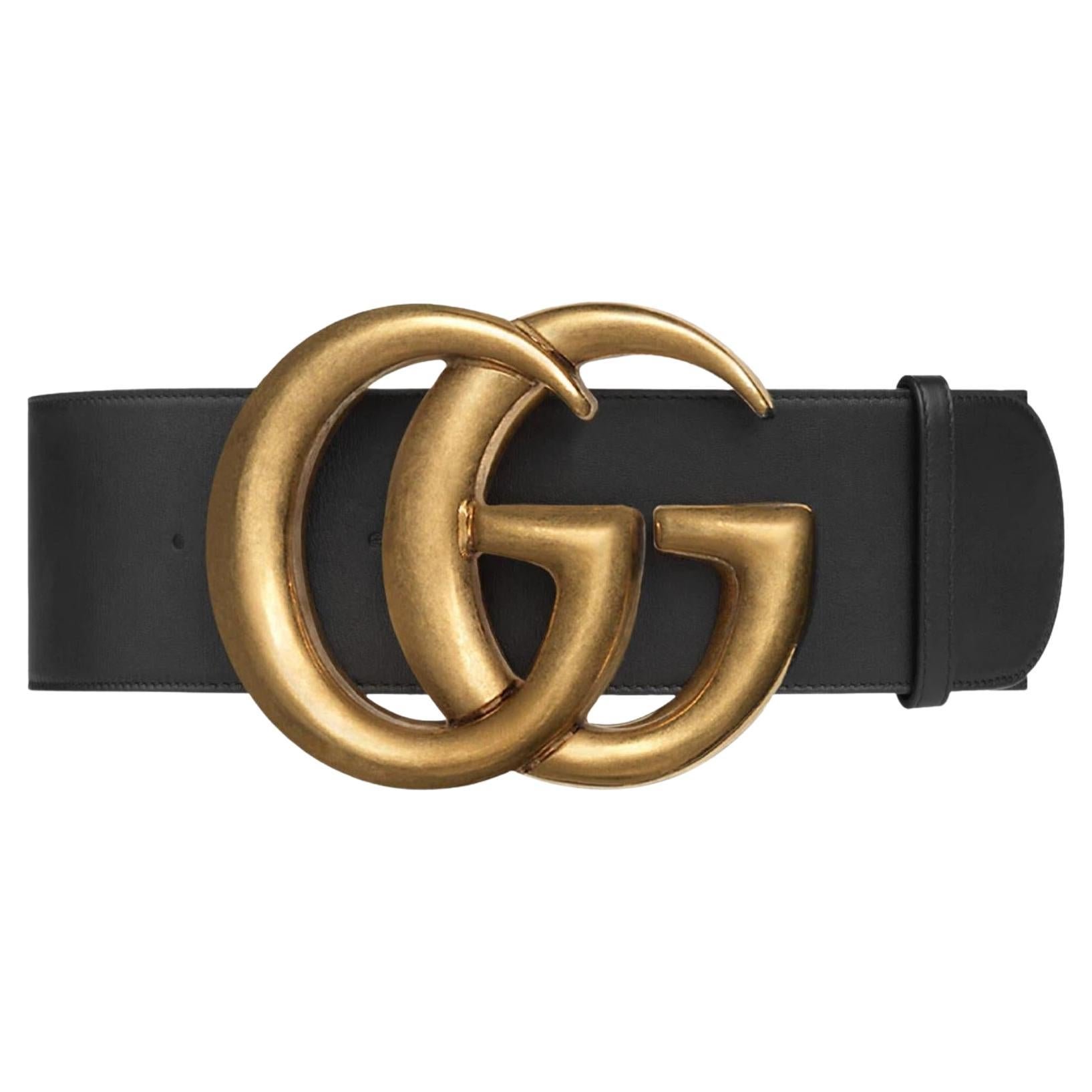 Gucci GG Marmont Wide Belt In Black Leather And Gold Buckle UFO No More