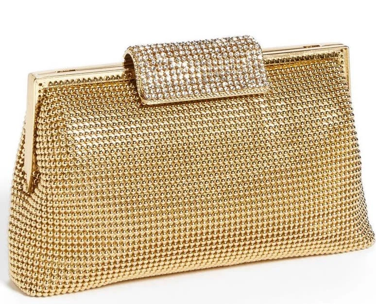 Whiting & Davis Crystal Clasp Clutch Bag in Gold