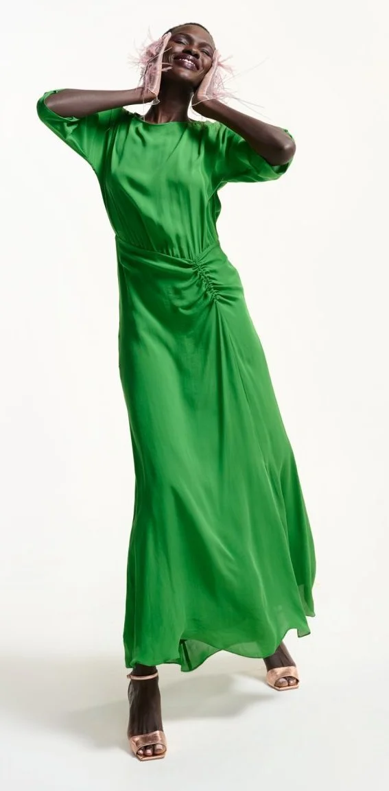 Natan Couture Merri Dress in Green & Pink Floral Print
