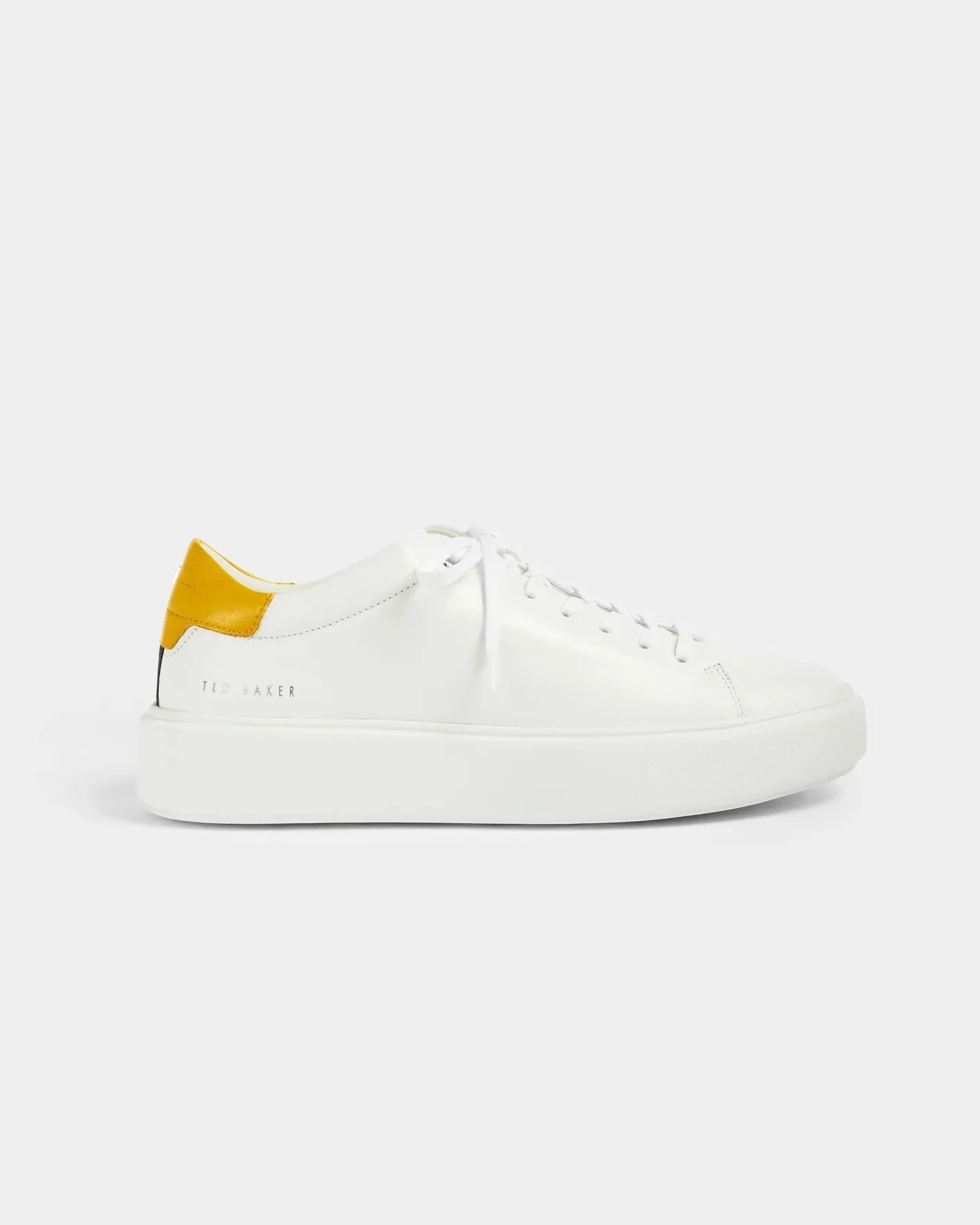 Ted Baker Yinka Leather Platform Trainer in White/Yellow