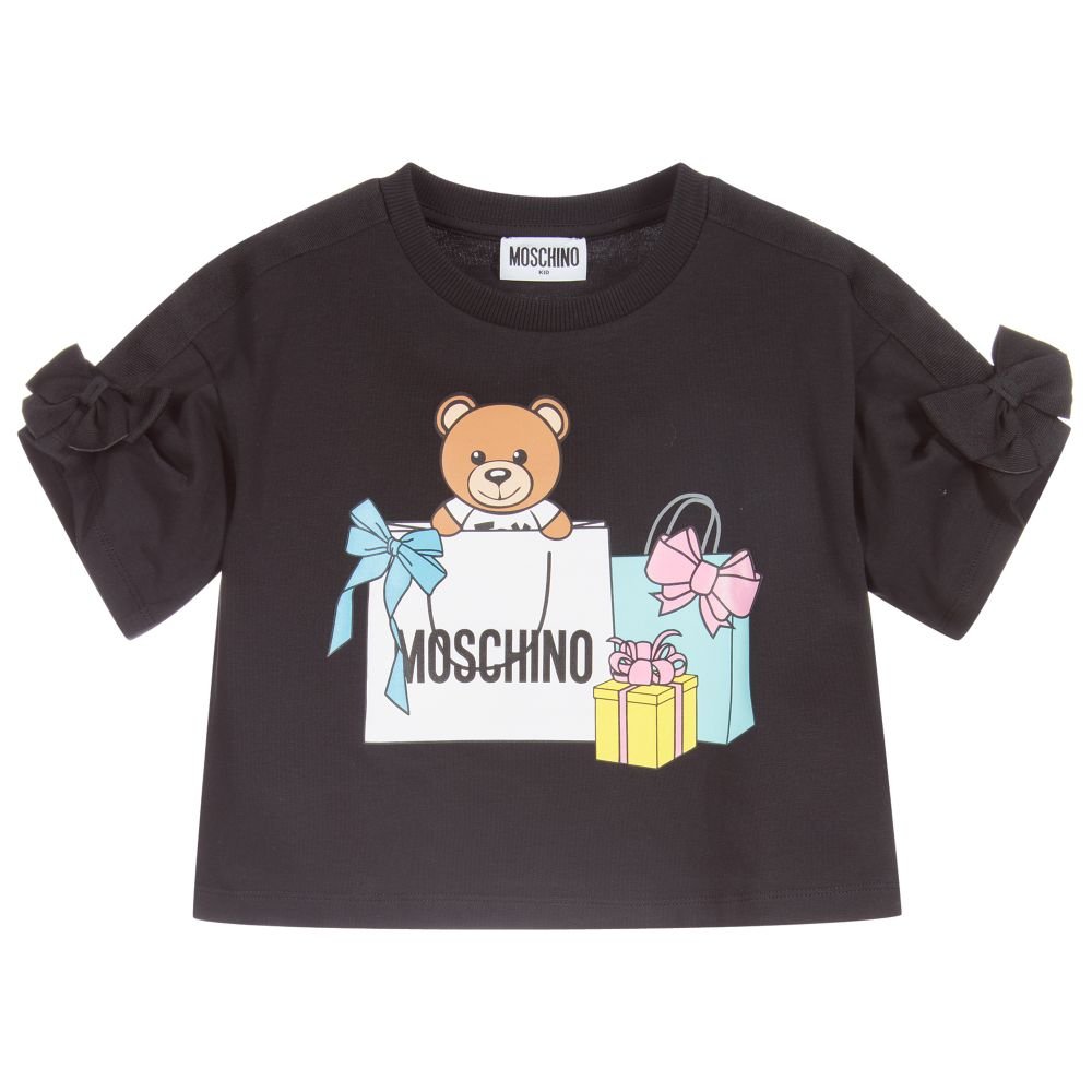 Moschino Kids Teddy Bear Bow T-Shirt in Black.jpg