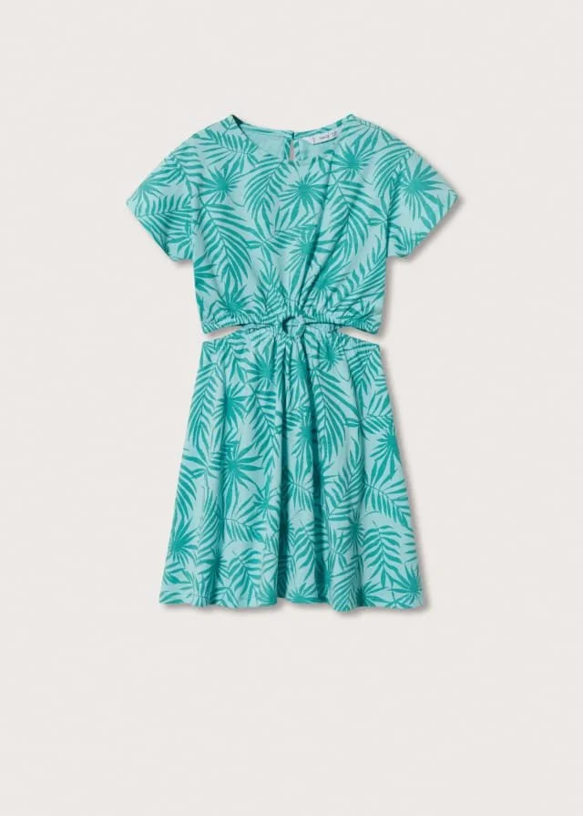 Mango Printed Cut-Out Detail Dress in Leaf Print