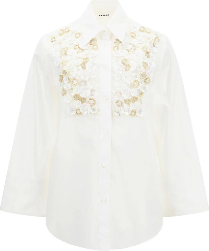 P.A.R.O.S.H Floral Appliqué Long-Sleeved Shirt